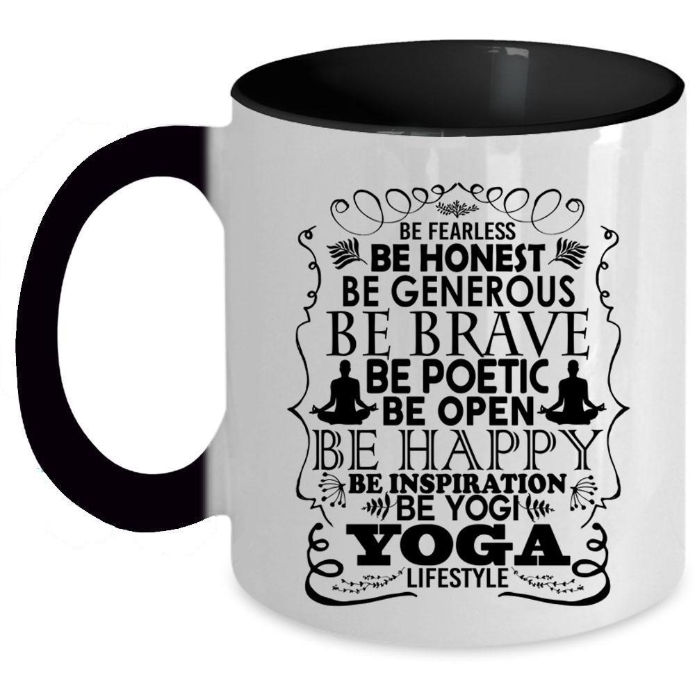 Yoga Lifestyle Coffee Mug, Be Happy Be Yogi Accent Mug