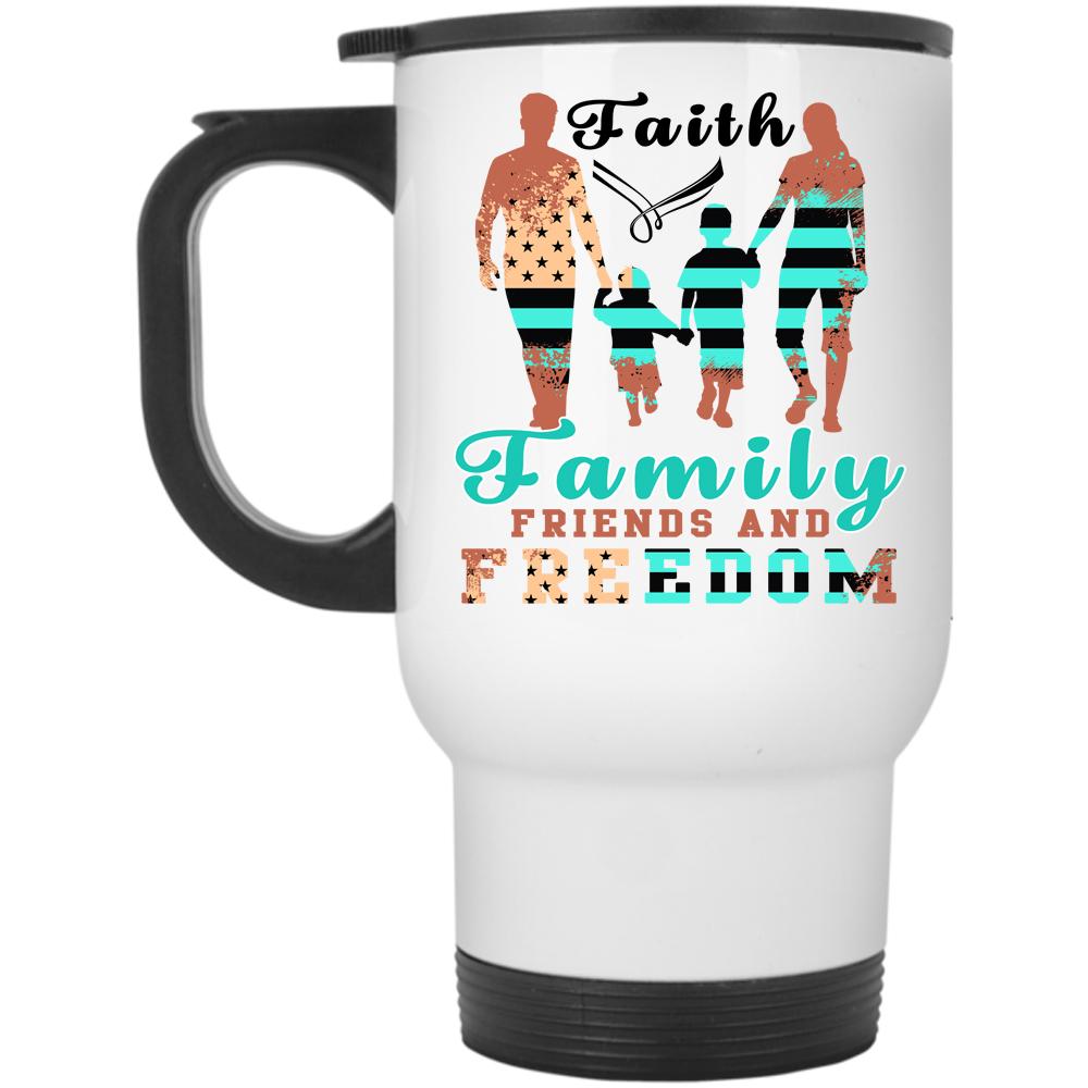 American Flag Travel Mug, Faith Family Friends And Freedom Mug