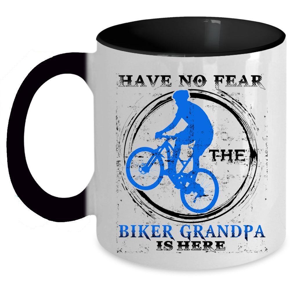 Awesome Bikers Coffee Mug, Have No Fear The Biker Grandpa Is Here Accent Mug