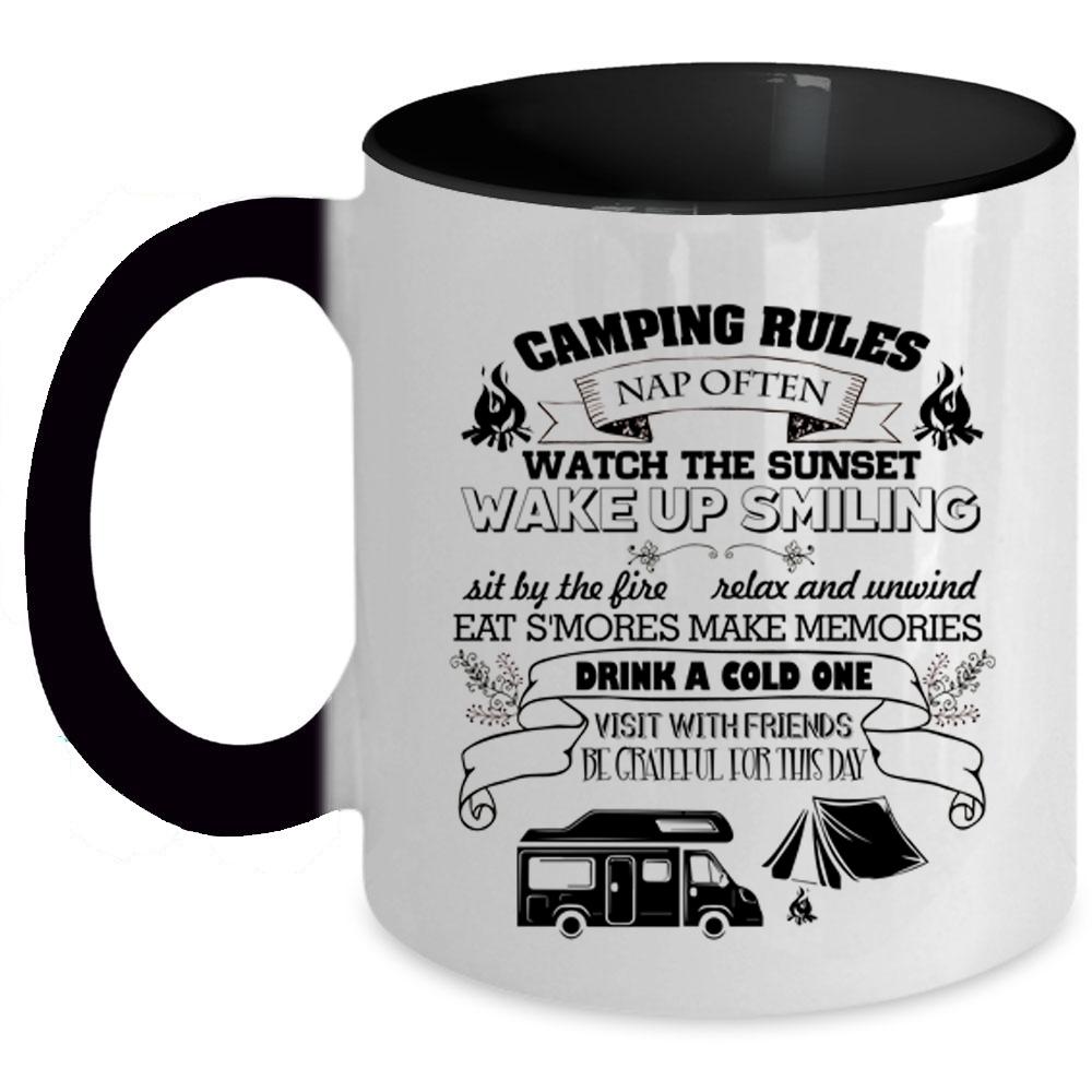 Watch The Sunset Coffee Mug, Camping Rules Accent Mug