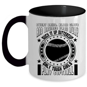 Awesome Girls Coffee Mug, Only Touch Girls Play Softball Accent Mug