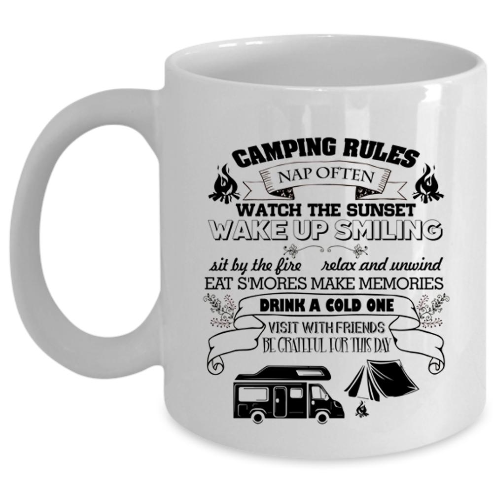 Watch The Sunset Coffee Mug, Camping Rules Cup