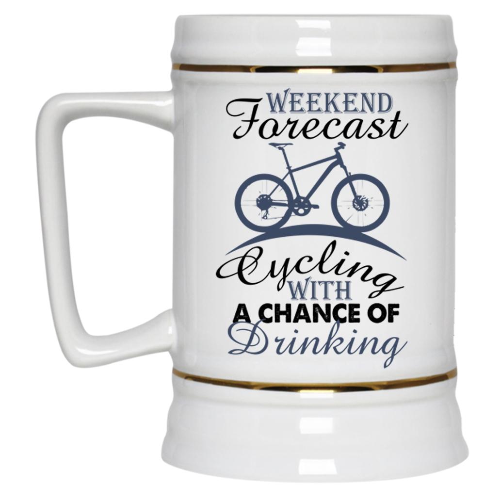 Weekend Forecast Cycling Mug, Chance Of Drinking Cup (Beer Mug)