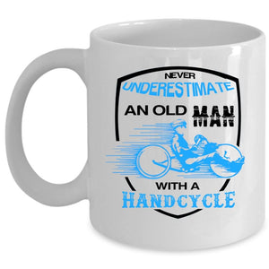 An Old Man With A Handcycle Mug, Cool Gift For Grandpa Cup (Coffee Mug - White)