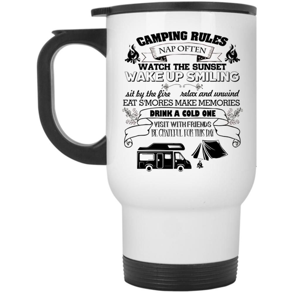 Watch The Sunset Travel Mug, Camping Rules Mug