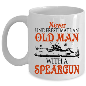 An Old Man With A Speargun Mug, Awesome Grandpas Cup (Coffee Mug - White)