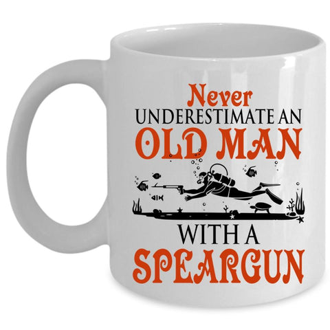 An Old Man With A Speargun Mug, Awesome Grandpas Cup (Coffee Mug - White)