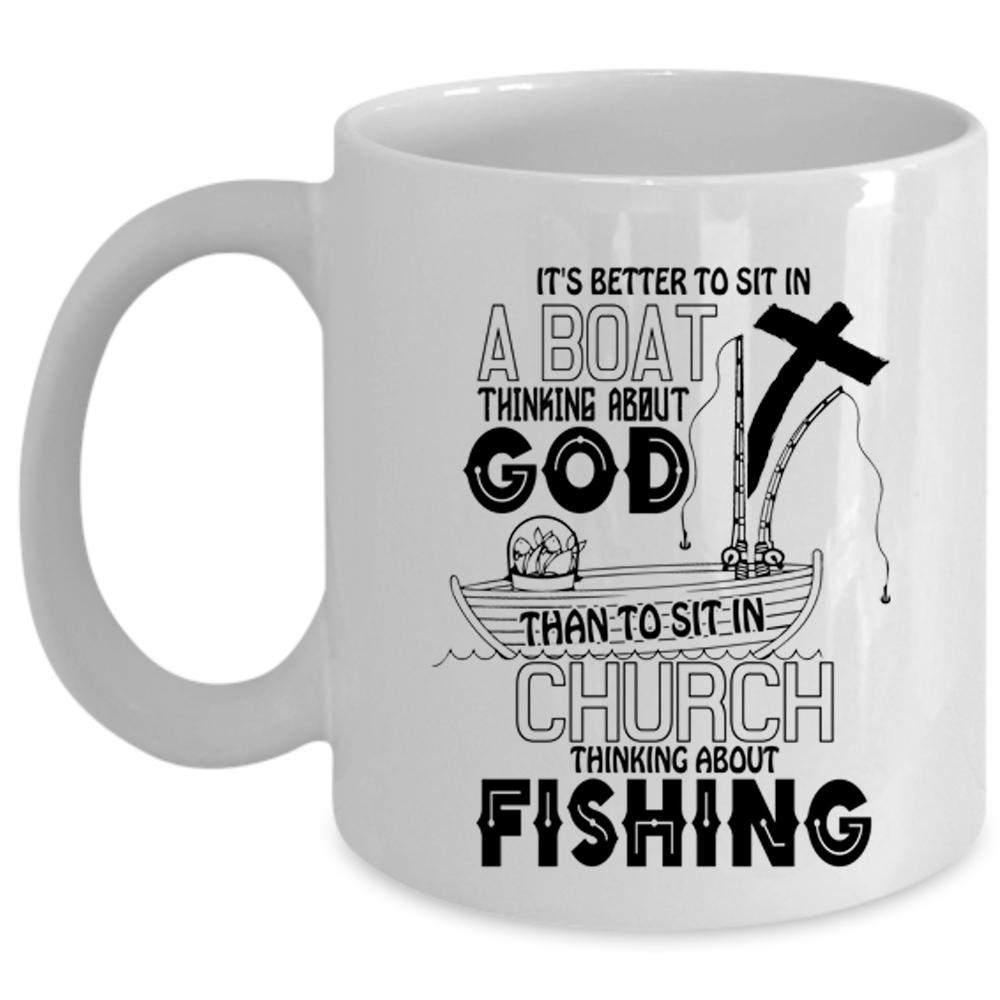 Awesome Fisher Coffee Mug, Sit In Church Thinking About Fishing Cup