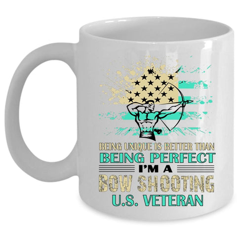 American Flag Cup, Bow Shooting U.s Veteran Mug (Coffee Mug - White)