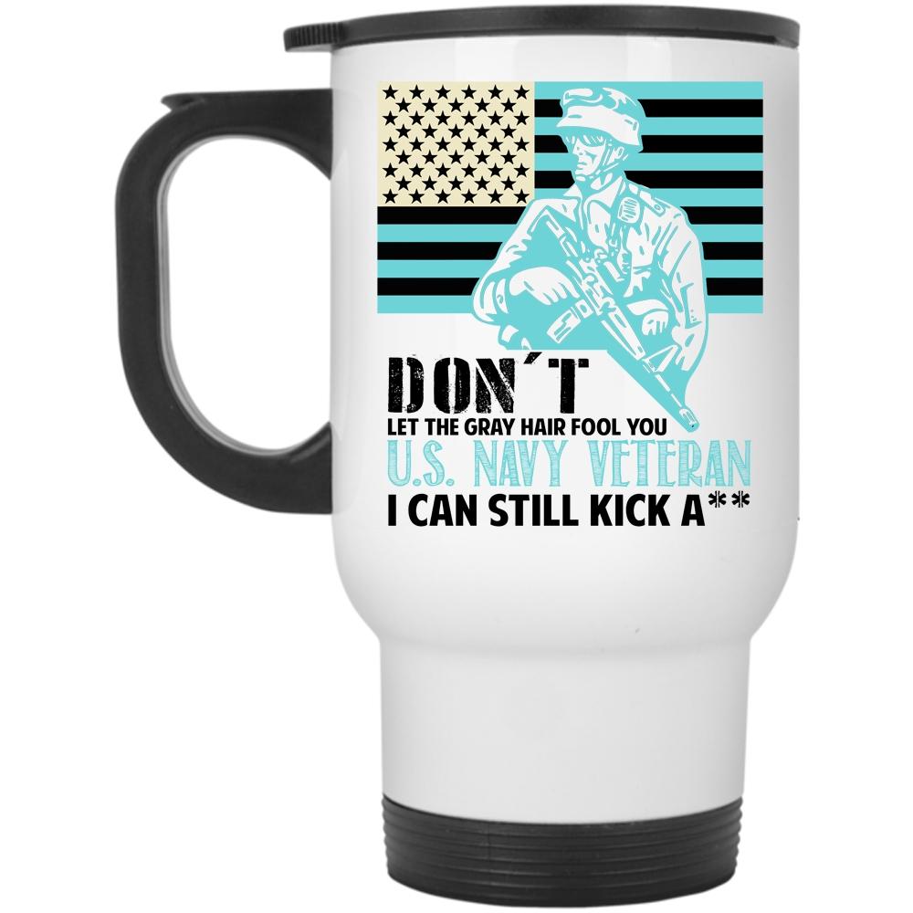 American Flag Travel Mug, U.S Navy Veteran Mug