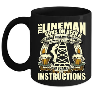 This Lineman Runs On Beer Coffee Mug, Awesome Linemans Coffee Cup