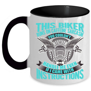 Awesome Bikers Coffee Mug, This Biker Runs On Caffeine Sarcasm Accent Mug