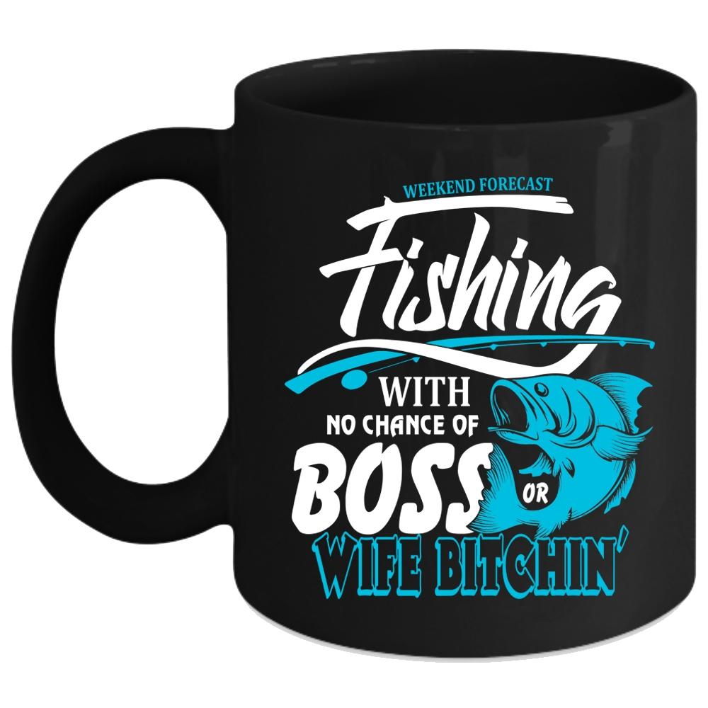 Weekend Forecast Fishing Coffee Mug, Cool Fisher Coffee Cup