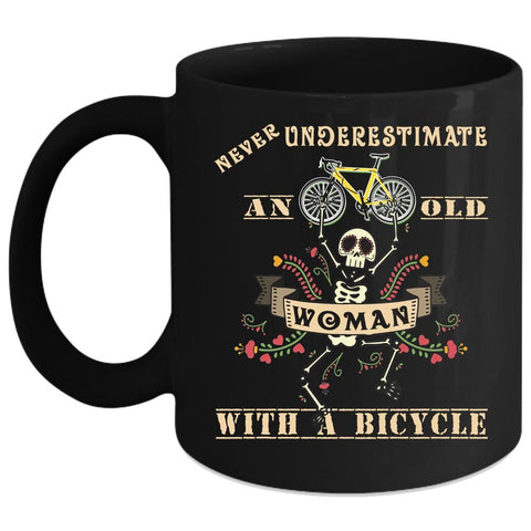 An Old Woman With A Bicycle Coffee Mug, Funny Bicycles Coffee Cup