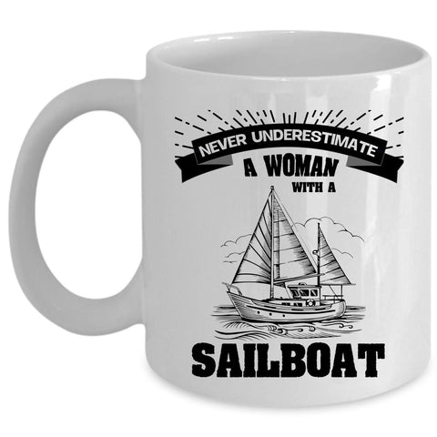 A Woman With A Sailboat Cup, Gift For Mom Mug (Coffee Mug - White)