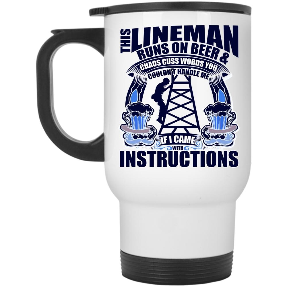 Awesome Linemans Travel Mug, This Lineman Runs On Beer Mug