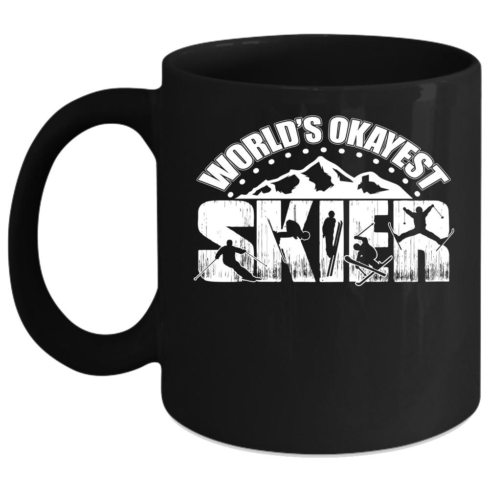 World's Okayest Skier Coffee Mug, Cool Gift For Skier Coffee Cup