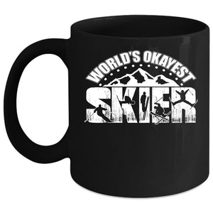 World's Okayest Skier Coffee Mug, Cool Gift For Skier Coffee Cup