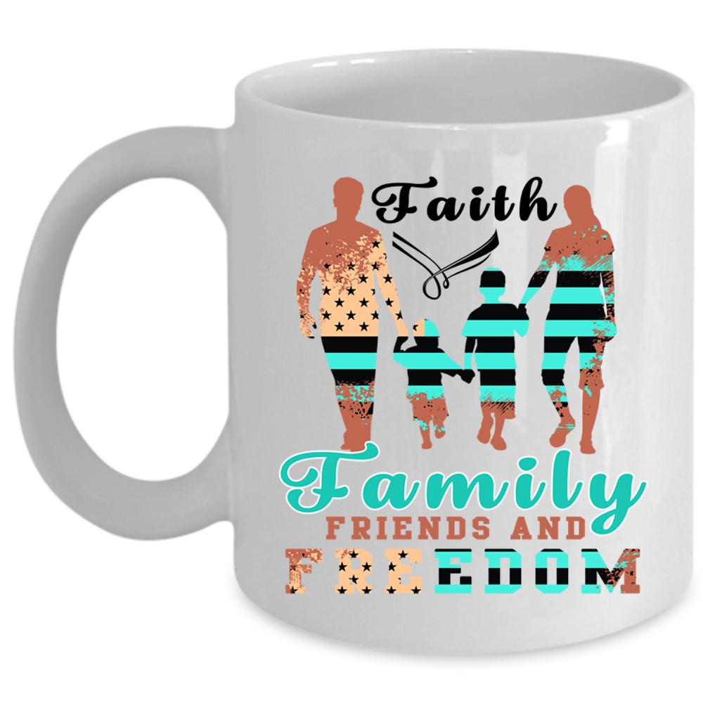 American Flag Coffee Mug, Faith Family Friends And Freedom Cup