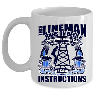 Awesome Linemans Coffee Mug, This Lineman Runs On Beer Cup