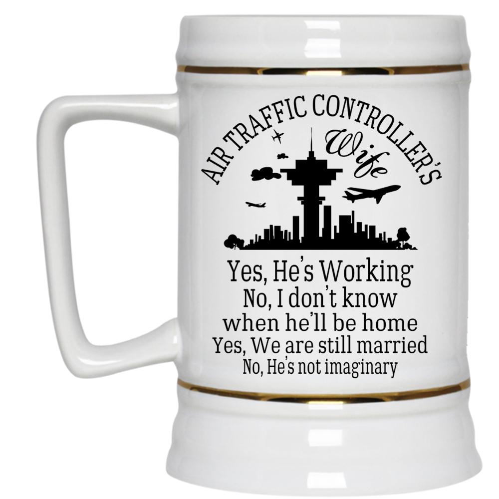 Air Traffic Controller's Wife Mug, Cool Just Married Cup (Beer Mug)