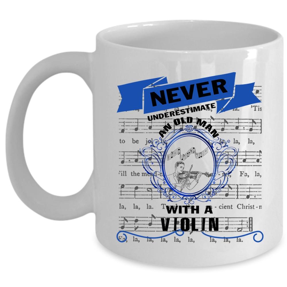 An Old Man With A Violin Mug, Gift For Grandpas Cup (Coffee Mug - White)