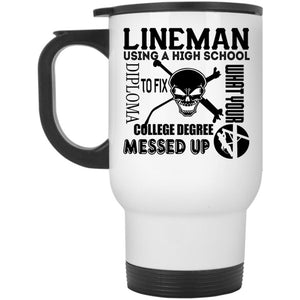 Using A High School Travel Mug, Lineman Mug