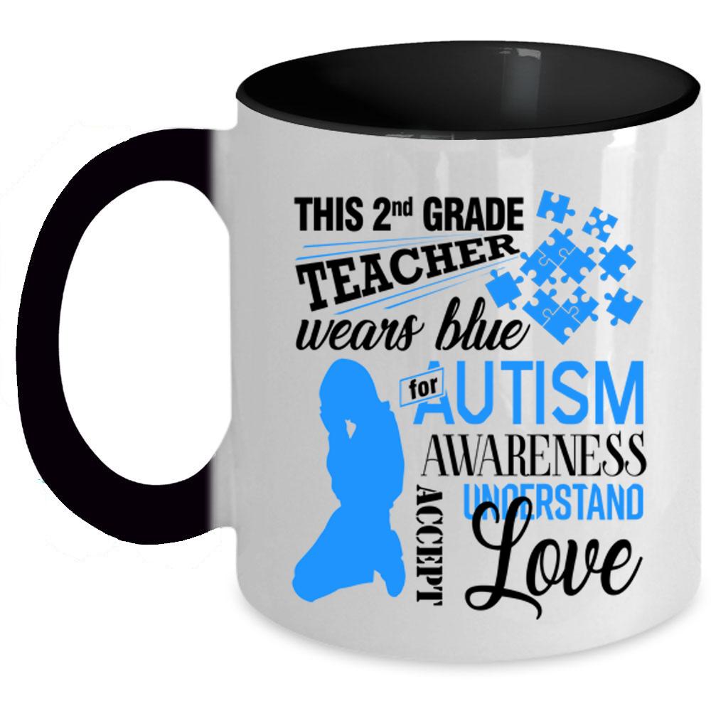 Autism Awareness Coffee Mug, This 2nd Grade Teacher Wears Blue Accent Mug