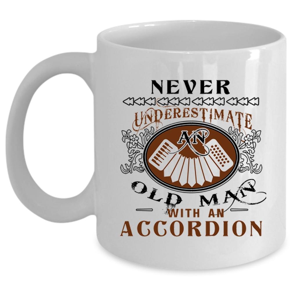 An Old Man With An Accordion Mug, Gift For Grandpas Cup (Coffee Mug - White)