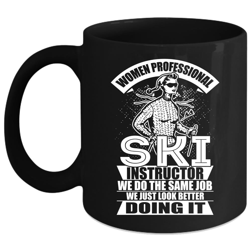 Woman Professional Ski Instructor Coffee Mug, Cool Lady Coffee Cup