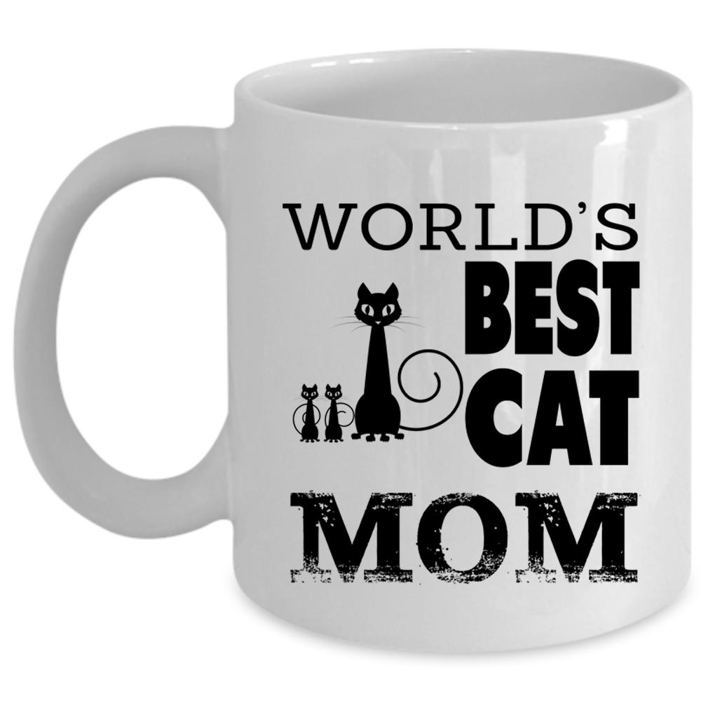 World's Best Cat Mom Mug, I Love My Cats Cup (Coffee Mug - White)