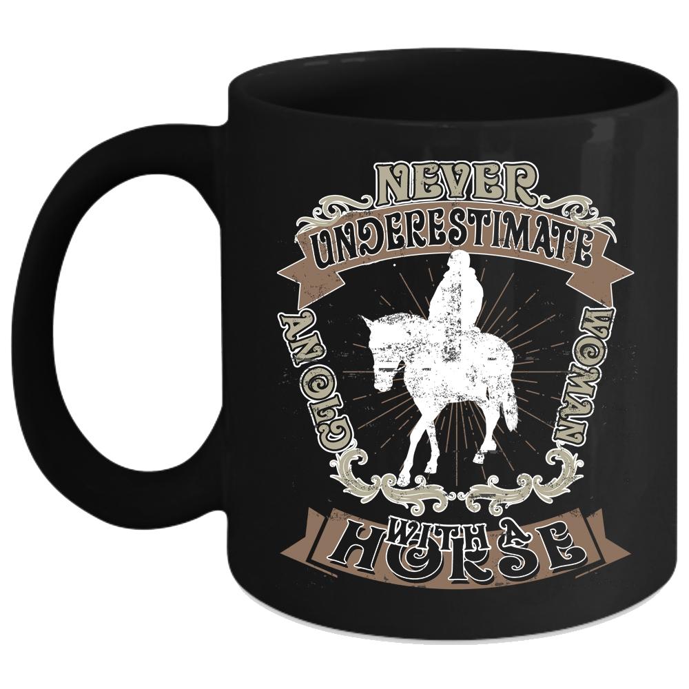 An Old Woman With A Horse Coffee Mug, Cool Grandmother Coffee Cup