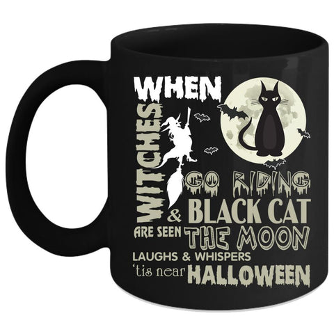 Witches Go Riding Coffee Mug, Black Cat Are Seen The Moon Coffee Cup