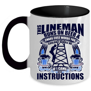 Awesome Linemans Coffee Mug, This Lineman Runs On Beer Accent Mug