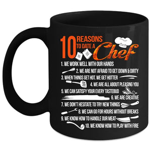 10 Reasons To Date A Chef Coffee Mug, Cool Couple Coffee Cup