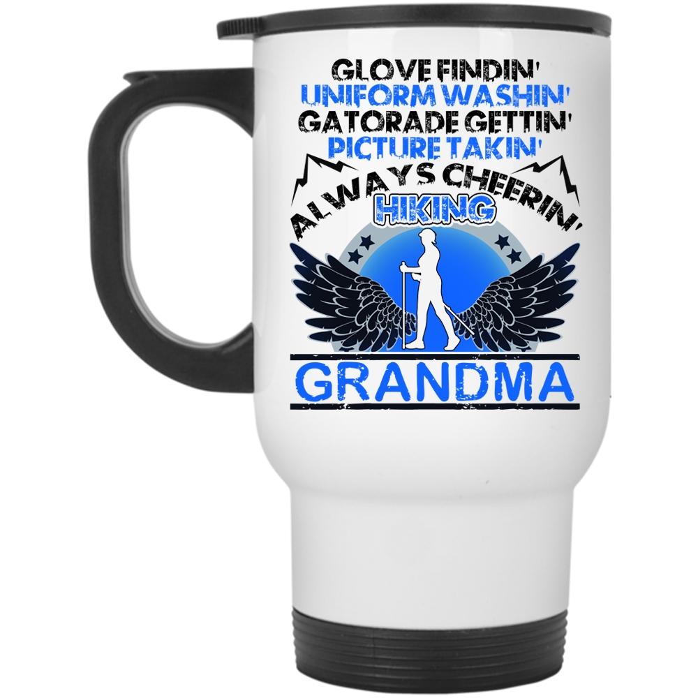 Always Cheering Hiking Grandma Travel Mug, Glove Finding Picture Taking Mug