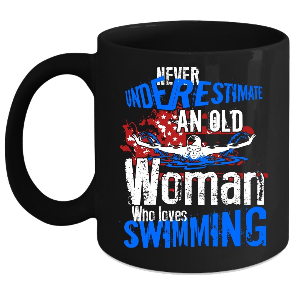 An Old Woman Loves Swimming Coffee Mug, Cool Grandma Coffee Cup