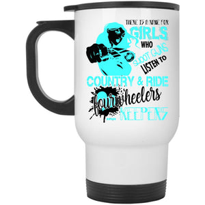 Awesome Girls Travel Mug, Listen To Country And Ride Fourwheelers Mug