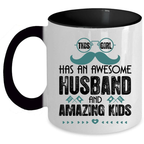 Amazing Kids Coffee Mug, This Girl Has An Awesome Husband Accent Mug