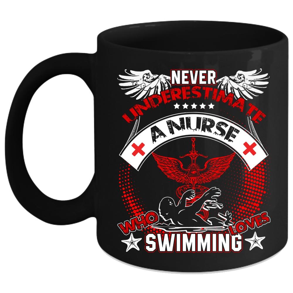 A Nurse Loves Swimming Coffee Mug, Funny Gift For Nurses Coffee Cup