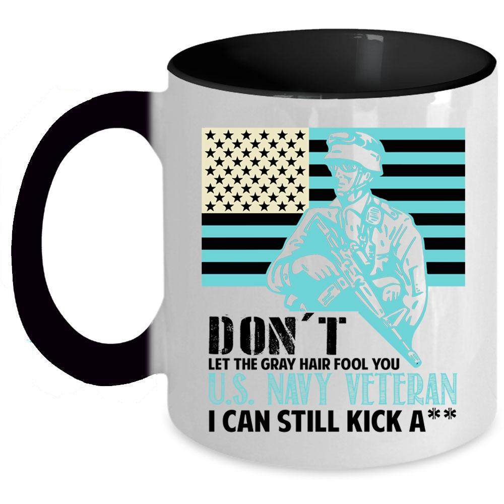 American Flag Coffee Mug, U.S Navy Veteran Accent Mug